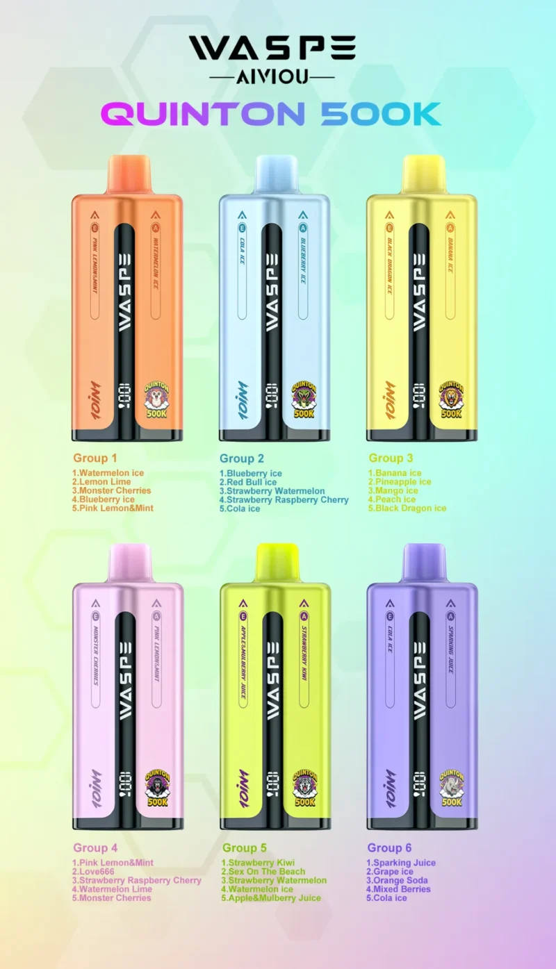WASPE 10 in 1 Quinton 500K 500000 Puffar Engångsvape flavors list