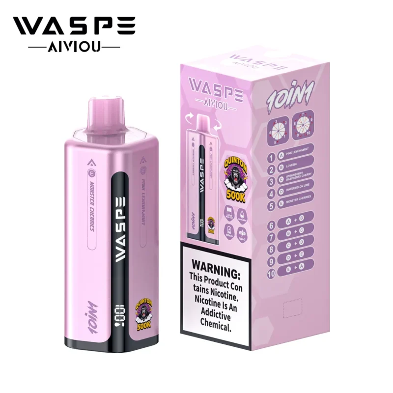 WASPE 500K Puffar Engångsvape-Pink Lemon Mint & Love 666 & Strawberry RaspberryBerries & Cola Ice Cherry & Watermelon Lime & Monster Cherries