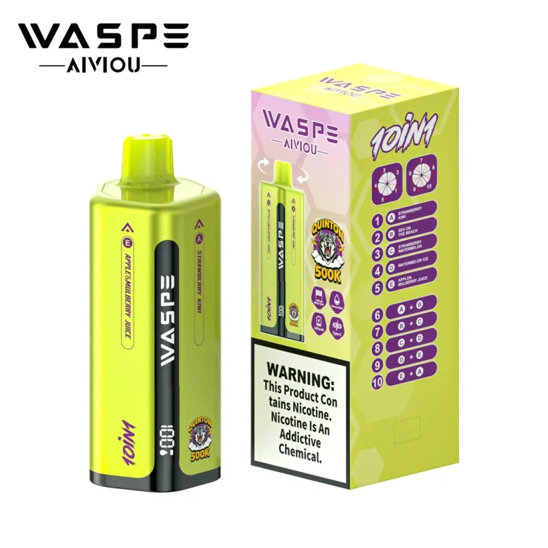 WASPE 500K Puffar Engångsvape-Strawberry Kiwi & Sex On The Beach & Strawberry Watermelon & Watermelon Ice & Apple Mulberry Juice