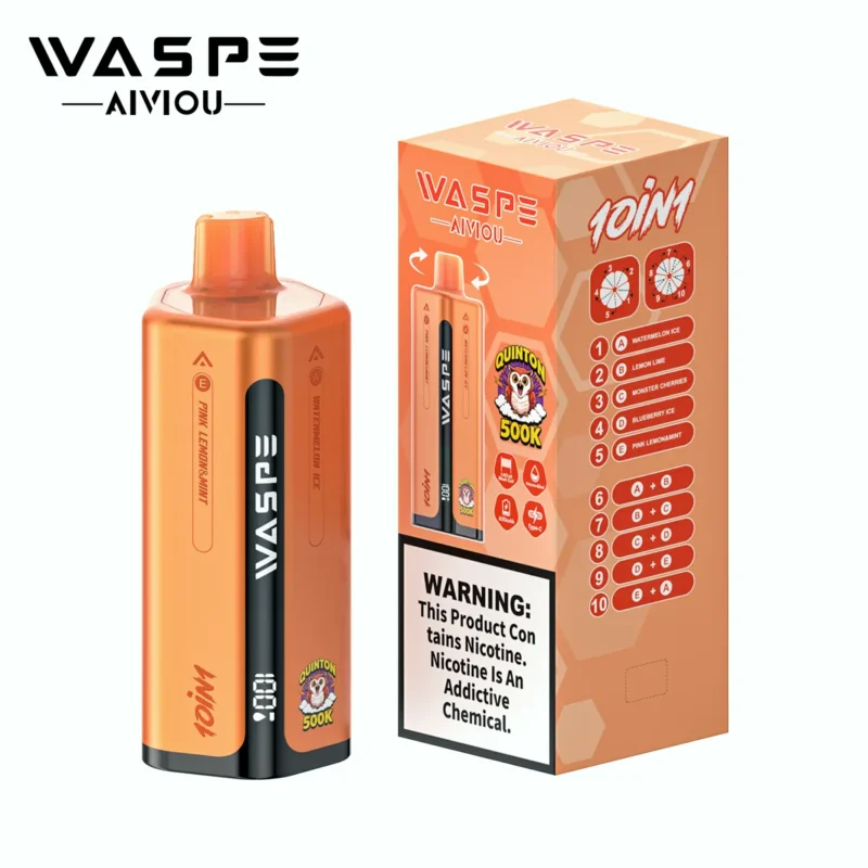 WASPE 500K Puffar Engångsvape-Watermelon Ice & Lemon Lime & Monster Cherries &Blueberry Ice & Pink Lemon Mint