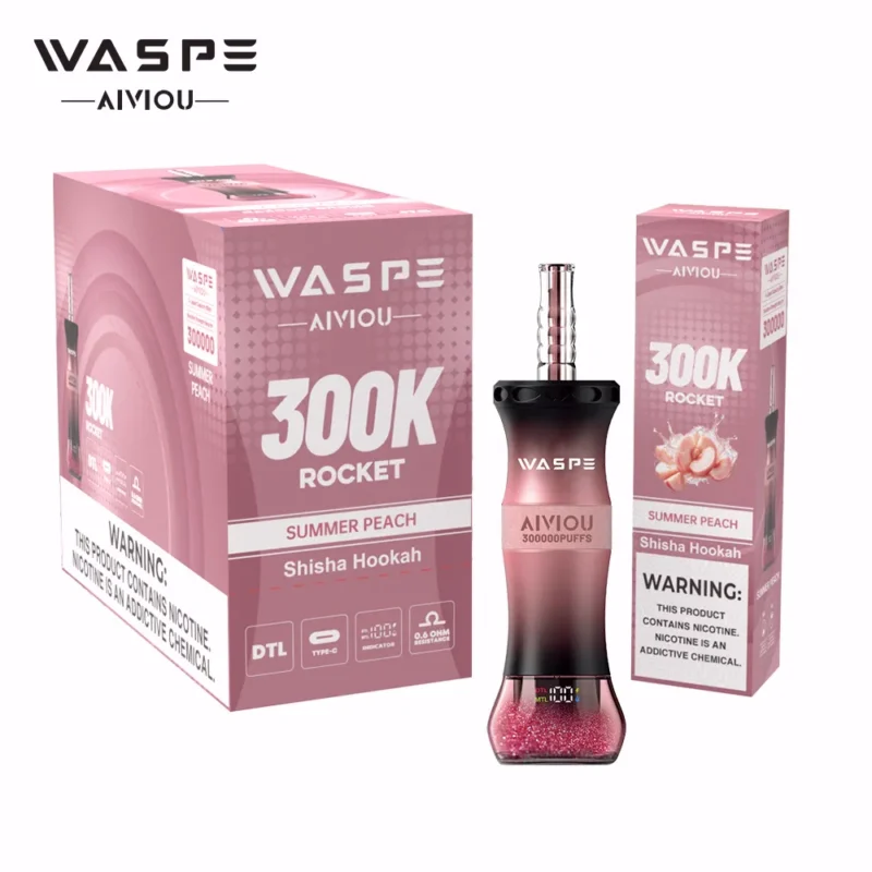 WASPE Shisha Hookah 300K 300000 Puffar Engångsvape-Summer Peach (3)