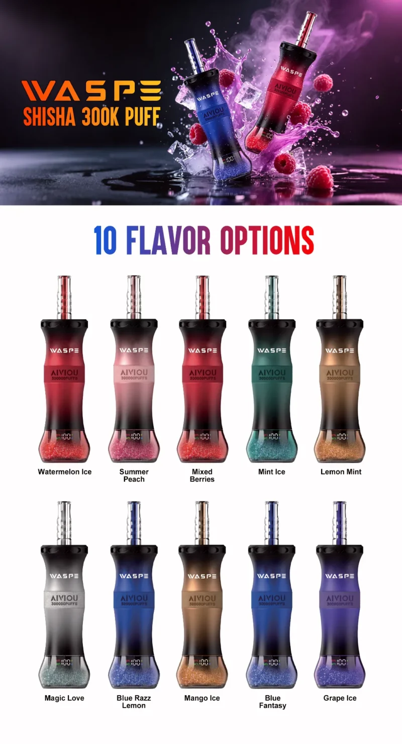 WASPE Shisha Hookah 300K 300000 Puffar Engångsvape flavor list