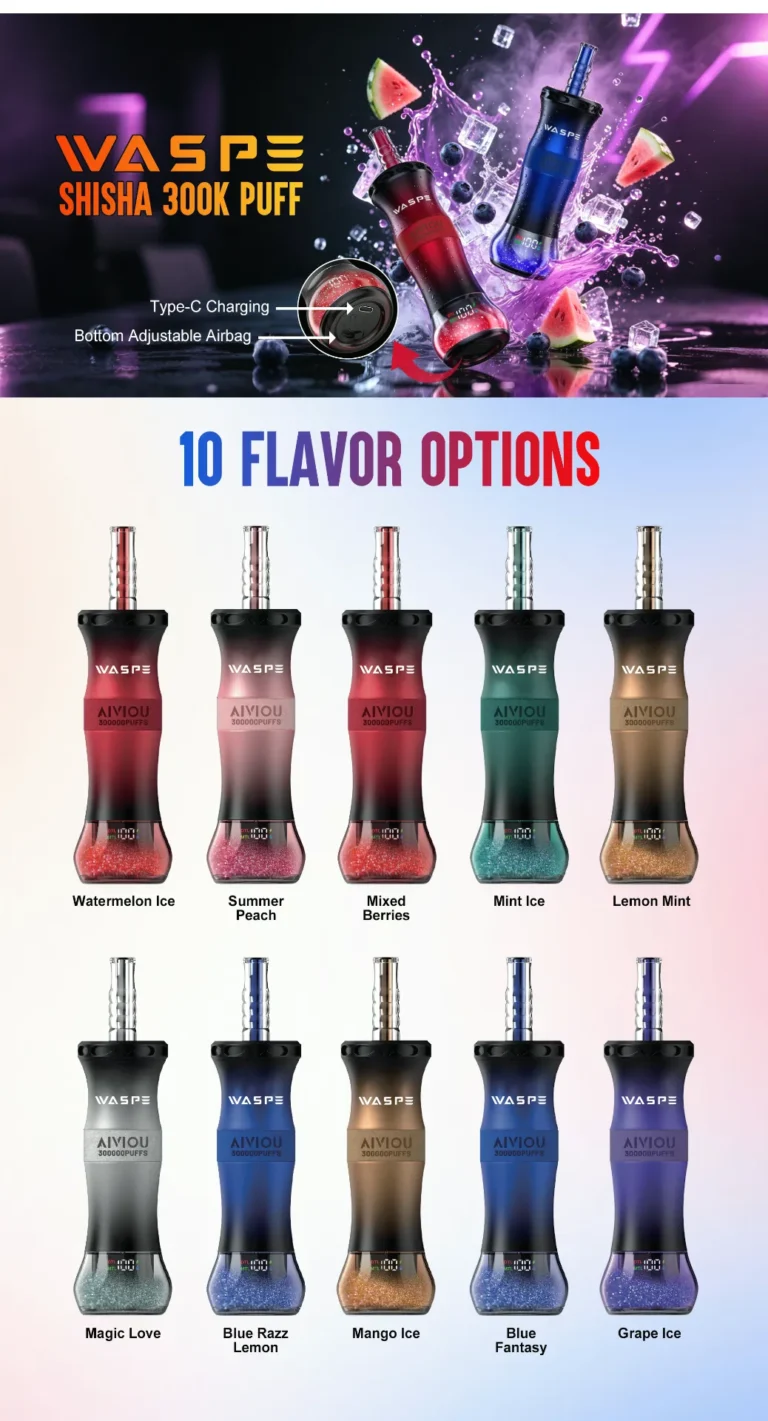 WASPE Shisha Hookah 300K 300000 Puffar Engångsvape flavors list