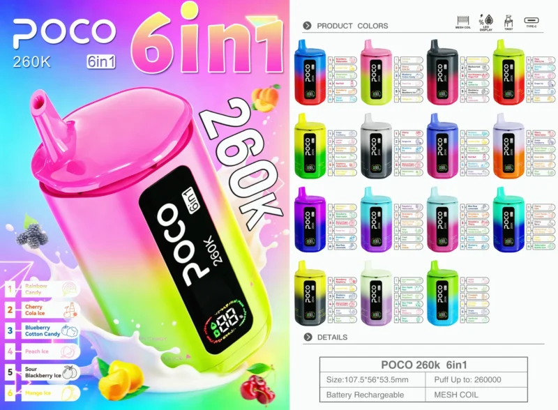 sevape-poco-6-in-1-260k-puffar-engangsvape-produktspecifikation-1