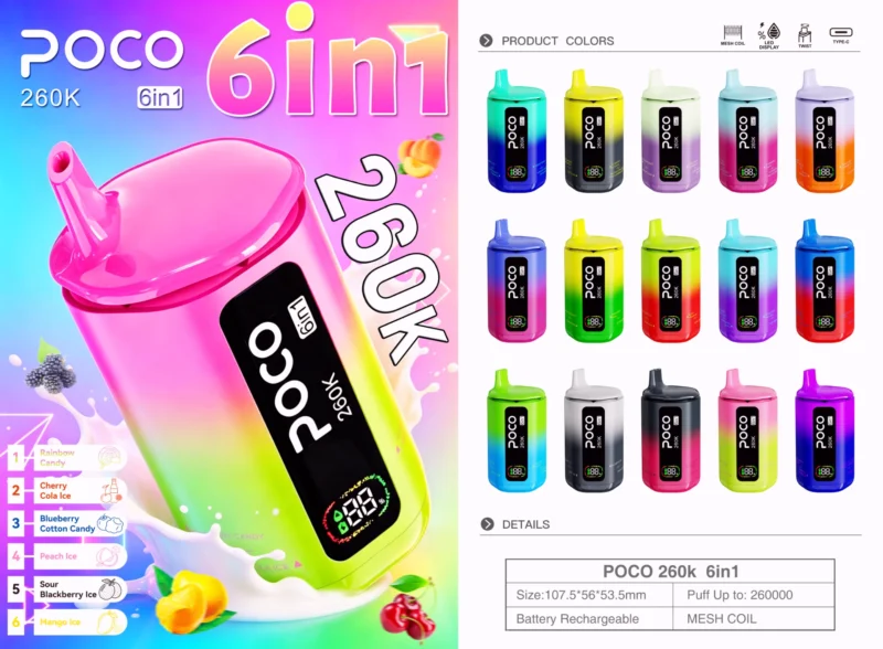 sevape-poco-6-in-1-260k-puffar-engangsvape-produktspecifikation-2